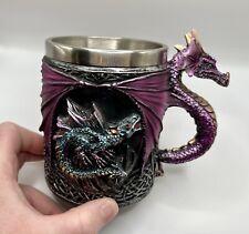Ebros Conception Blue Fire Purple Dragon Beer Stein Tankard Coffee Cup Mug 12oz picture