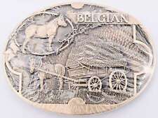Belgian Work Horse Hay Wagon 1980s Solid Brass Vintage Belt Buckle picture