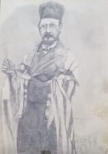 Antique Pencil Drawing Jewish Man 1916 Hasidic Orthodox Jew Original Portrait picture