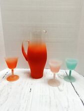 Vintage Frosted Ombre Cocktail Pitcher With A Set of 3 Glasses Marked France picture