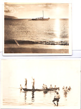 2 Vintage Photographs Fishing Boat Outrigger Canoe Hawaii c. 1925 picture