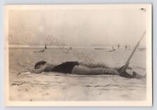 1938 Black And White Photo Of A Lady In Swimsuit On Ocean City Beach picture