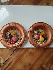 Vintage Lefton pair of Porcelian Wall Art- Copper Color with Fruit- Handpainted picture