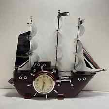 Vintage Mid Century United Wood Metal Clipper Sailing Ship Clock Lamp WORKING picture