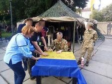 Ukraine Flag signed by Ukranian Armed Forces Soldiers picture