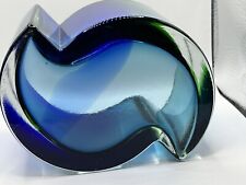 Bohemia  Art Glass Czech Crystalex Vase Bowl COBALT BLUE TURQUOISE Crystal picture