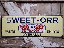 VINTAGE SWEET-ORR PORCELAIN SIGN TEXTILE OVERALL CLOTHING UNION WORKERS FACTORY picture