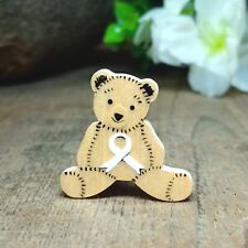 Lung Cancer Awareness Ribbon Badge Pin Handmade Teddy Bear Brooch Cancer Support picture
