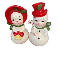 Vintage Lefton Mr. and Mrs. Snowman Salt and Pepper Shakers Top Hat Scarf picture