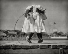 1900s Girls Jumping Rope Photograph - Edwardian Era Fancy Dress Twins Photo picture