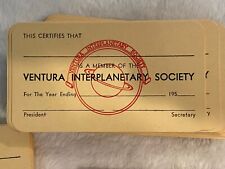 Ventura Interplanetary Society 1950's Blank Membership Card - Space Travel picture