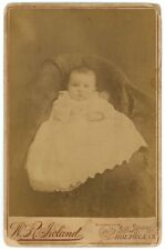 CIRCA 1890'S CABINET CARD Adorable Infant Baby White Dress WR Ireland Holton KS picture