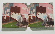 Victorian Stereograph Humorous~A Nip On The Sly~Bedroom~Hangover~Bar~Couple picture