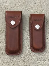 Two Vintage Leather SHARP Sheaths Made In Japan.  Never Used.  ***NO KNIFE*** picture