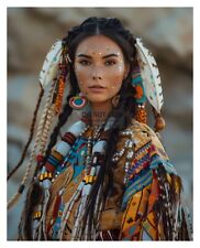 GORGEOUS YOUNG NATIVE AMERICAN WOMAN IN TRADITIONAL CLOTHING 8X10 FANTASY PHOTO picture
