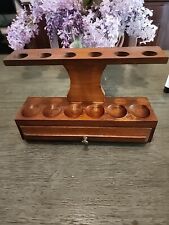 Vintage FAIRFAX Wood Walnut 6 Pipe Stand / Holder With Drawer 1960s 1970s READ  picture