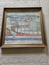 1930's Winter Town Impressionist  Scene Trees Road Mountains Varios Color Homes picture