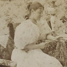 Woman Reading Baby Birth Announcement Gender Reveal Letter Child Stereoview K129 picture
