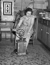 1936 Farmer's Wife Churning Butter, Iowa Vintage Old Photo 8.5