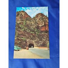 East Entrance Zion National Park Postcard 1955 Chevy Pictured Chrome Divided picture