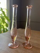 Pair of Vintage Pink 🌸 Depression Glass Etched Swung Bud Vases - Set of 2 🌸 picture