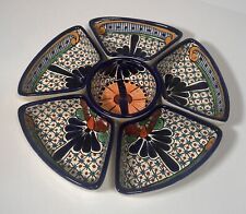 Mexican Talavera Divided Salsa Chip Bowl Appetizer Condiment Lazy Susan Dishes picture