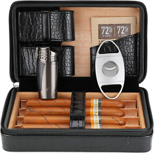 Cigar Case Cedar Wood Travel Portable Leather Cigar Humidor with Cigar Lighter picture