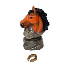 Horse Head Trinket Box Hinged Ceramic Hand Painted with Horseshoe Inside picture