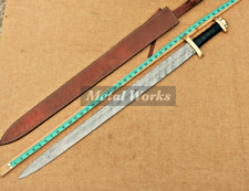 Handmade Viking Sword with Leather Sheath|Fully Functional Damascus Viking Sword picture