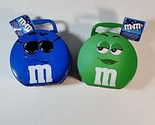 Lot Of 2 Green and Blue M&M Metal Tin Candy Lunch Box Vintage 2002 M&M Mars picture