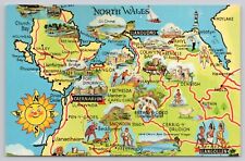 North Wales UK Pictoral Map, Landmarks & Attractions, Vintage Postcard picture
