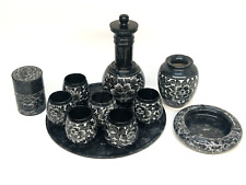 Vintage Marble 11pc Set Cups Decanter Carafe Tray Ashtray Drinking Smoking Sake picture