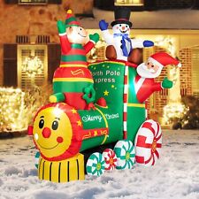 VIVOHOME 6ft Height Christmas Inflatable Santa Claus on The Train with Elf picture