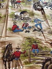 Vintage 50s Ranch RODEO Cowboy Western Country Pioneer Fabric Remnant 5YDS/15'Ft picture