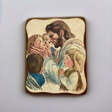 Jesus Children Matthew 19:14 Christian Vintage Decoupage Print Wood  8x10 picture