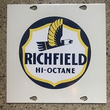 Vintage Style Metal Sign Richfield Hi Octane 8 x 8” Looks Great picture