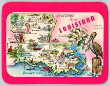 Postcard Vintage LA Louisiana Scenic Map Greetings Landmarks Large Size picture