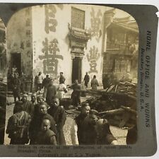 Shanghai Opium Den Destruction Stereoview c1906 Chinese Street Joint China H1247 picture