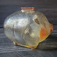 Vintage Anchor Hocking Textured Glass Pig Piggy Bank Marigold Amber Large 7