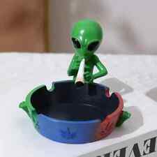 Green Alien with Black Eye Smoking Green Maple Leaf Ashtray Multicolor THB-160 picture