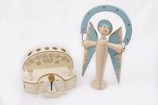 Lot of 2 Vintage Wood Christmas Angels - Pipe Organ Candle Holder & Naylor Made picture