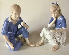 Andrea Sadek Porcelain Figures Pensive Girl 6634 & Boy 7489 Hagen Renaker Design picture