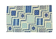 Vintage 80s Custom Handmade King Pillowcase Blue Cream Print Retro Pattern Sham picture