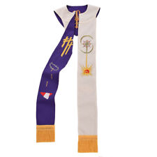 Church Clergy Purple / White Reversible Stole Cross Embroidery Priest  Stole picture