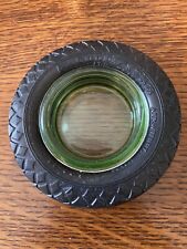 Goodyear Airwheel Tire Ashtray w/Glass Green Depression 3.5” In Diameter. picture
