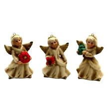 Vtg 3 Bisque Porcelain Homco Hand Painted Christmas Angel Figurines Ornaments picture