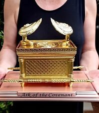 Gold Figurine Ark of the Covenant Stand Jerusalem Replica 11” picture