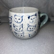Anthropologie Leah Keena Goren Cat Study Coffee Tea Mug Teal Blue picture