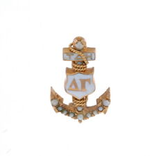 Yellow Gold Delta Gamma Badge - 14k Seed Pearl Shield & Anchor Sorority Pin picture