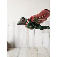 Folk art hanging flying frog toad Indonesia Balinese unique wooden picture
